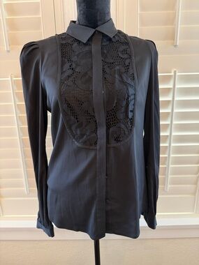 EUC DianeVonFurstenberg Lace Bib Button-Up Blouse Sz 6